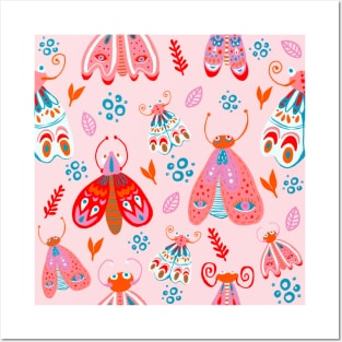 Butterflies and pink moths pattern Posters and Art